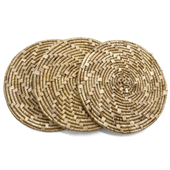70s Wicker Straw Chicken Trivet Set Woven Rattan Pot Holder 3 Rattan Trivets - Picture 3 of 4
